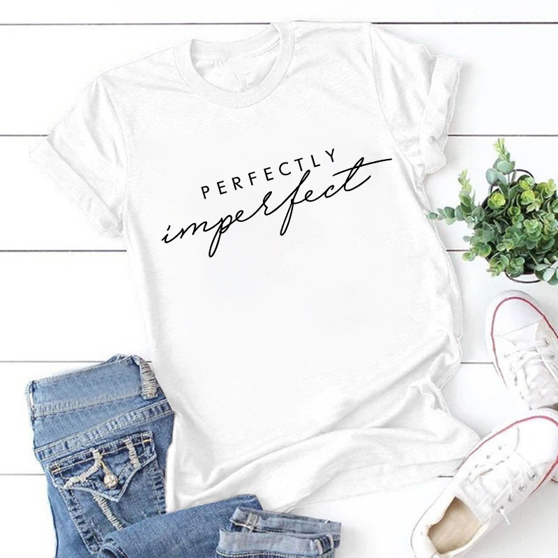 Men Women's Fashion Perfectly Imperfect Letter Printed Funny Short Sleeves Tees Shirt Tops