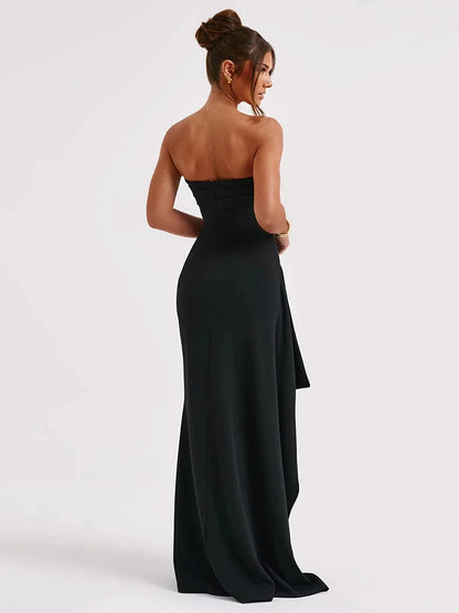 Women Strapless Backless High Split Maxi Off-shoulder Sleeveless Bodycon Club Party Long Dress