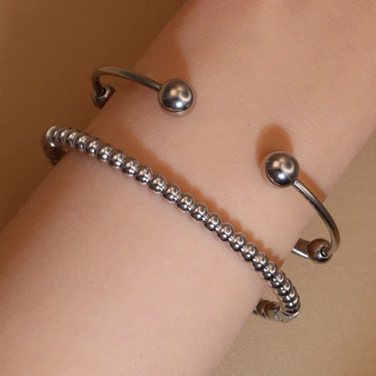 Women 18K Gold-Plated Stainless Steel Bead Open Bracelet Clasp Design Bangles Jewelry