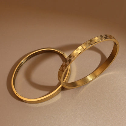 Luxury Polished Checkered Design Stainless Steel Crystal Wedding Party Bangle Bracelet