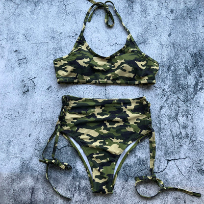 Women Swimsuit High Waist Bandage Sport Swimwear Bikini Push Up Beachwear Bathing Suit