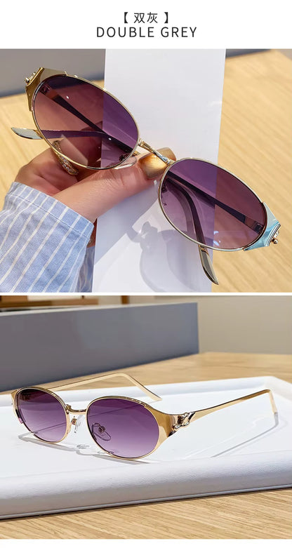 Women Metal Frame Oval Shades Fashion Designer Sunglasses Glasses