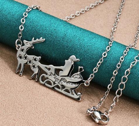925 Sterling Silver Santa Claus Deer Woman Man Charm Fine Christmas Pendant Necklace