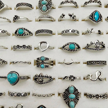 23pcs/Lot Bohemia Vintage Silver Plate Evil Eye Mix Style Finger Rings