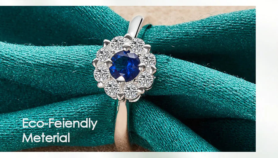 925 Sterling Silver Bule Round Zircon Women Man Fashion Wedding Engagement Party Charm Ring