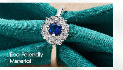 925 Sterling Silver Bule Round Zircon Women Man Fashion Wedding Engagement Party Charm Ring