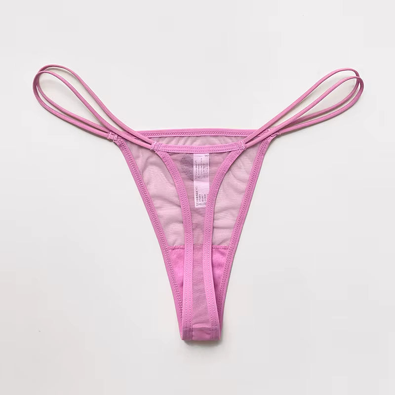 Women Lace Mesh Transparent Rhinestones Heart G-String T-Back Briefs Thong Panties Underwear