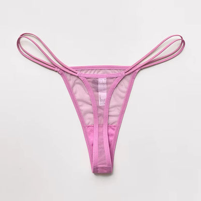 Women Lace Mesh Transparent Rhinestones Heart G-String T-Back Briefs Thong Panties Underwear
