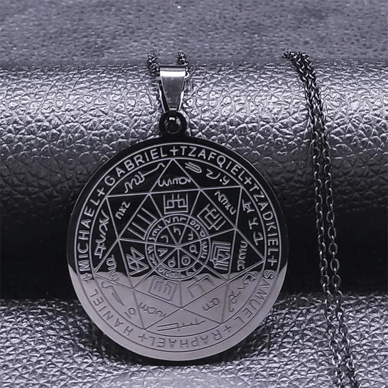 Men Seal of Solomon Talisman Protection Seven Archangels Amulet Stainless Steel Necklace