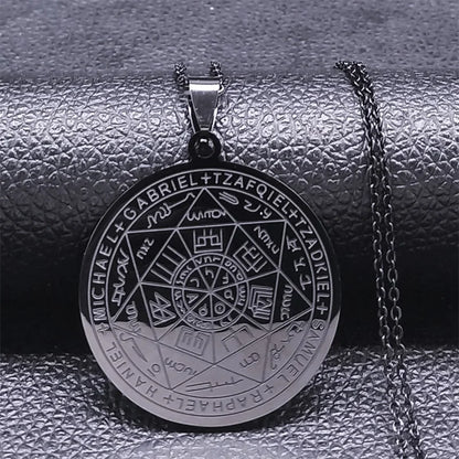Men Seal of Solomon Talisman Protection Seven Archangels Amulet Stainless Steel Necklace