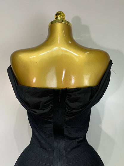 Sexy Strapless Black Off-shoulder Mini Bandage Celebrity Cocktail Party Evening Dress