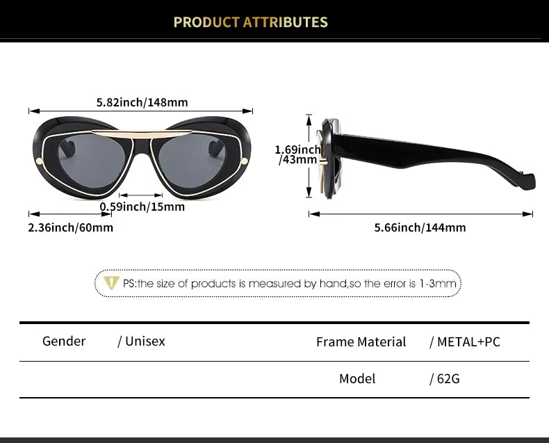 Men Women y2K Hip Hop Punk Oval Designer Square UV400 Glassess Sunglasses