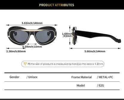 Men Women y2K Hip Hop Punk Oval Designer Square UV400 Glassess Sunglasses