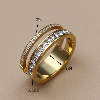 Women 18k Gold Color Cubic Zircon Stainless Steel Fashion Crystal Wedding Party Ring