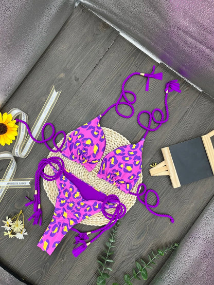 Sexy Leopard Print Two Piece Beachwear Bathing Swim Bikini Suit