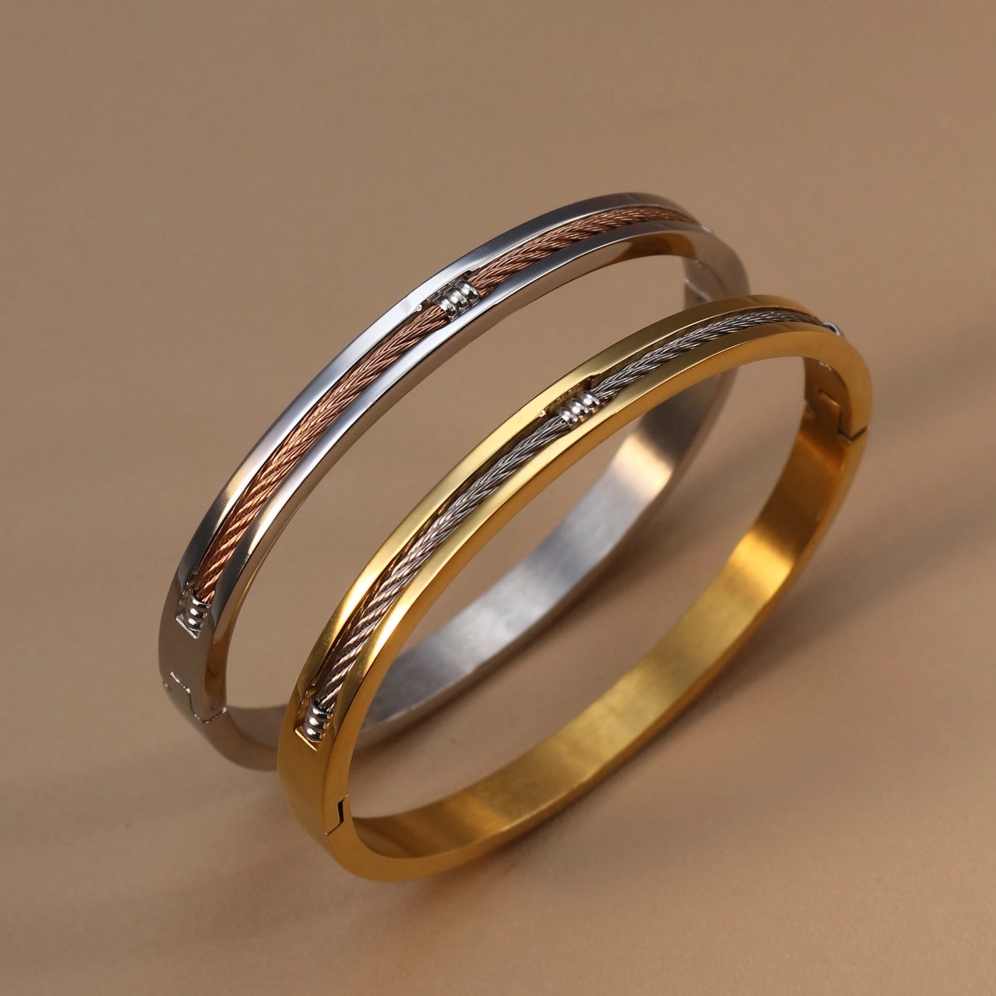 Women Punk 18k Gold Color Stainless Steel Statement Bracelet Bangle