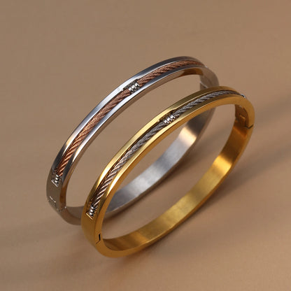 Women Punk 18k Gold Color Stainless Steel Statement Bracelet Bangle