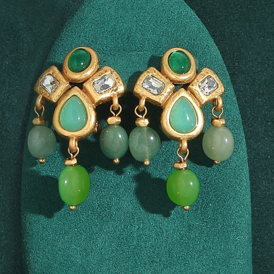 Women Gothic Vintage Drop Dangle Earrings for Woman Tassels Water Droplets Natural Green Stone Gold Color Antique Jewelry Designer New