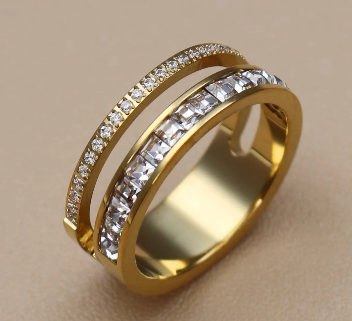Women 18k Gold Color Cubic Zircon Stainless Steel Fashion Crystal Wedding Party Ring