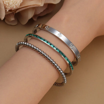 Women 18k Gold Plated Stainless Steel Green Zircon Bangles Bracelet Set Gift.