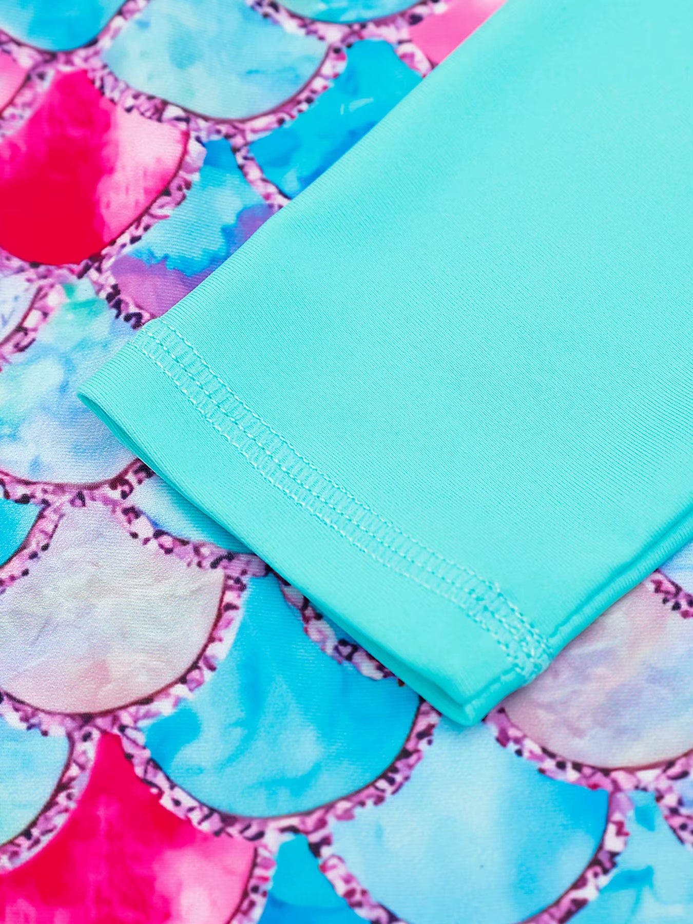 Girls Kids One-Piece Long Sleeve Sport 3D Scale Print Beach Boyleg Shorts Swimming Bathing Swimsuit Suit