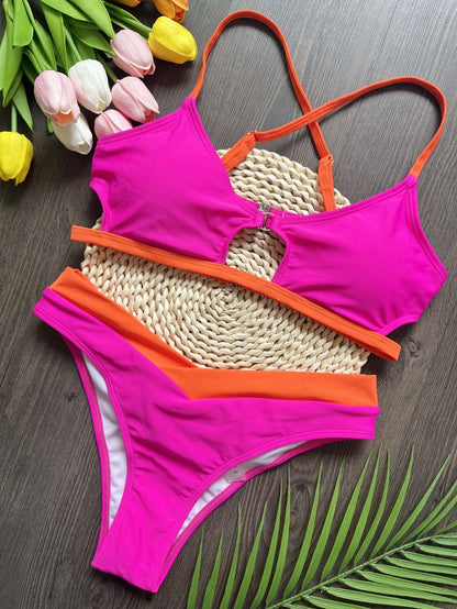 Sexy Solid Splicing Bikinis Swimsuit Two-piece Triangle Thong Swimwear Bathing Suit Brazilian