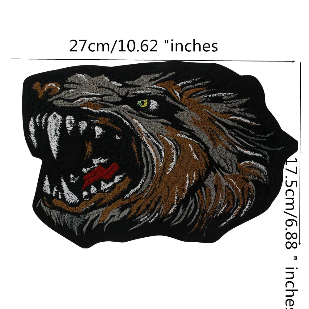 Large Size Biker Applique Fierce Tiger head Embroidery Patches Iron on for Clothes Animal Stickers Patch