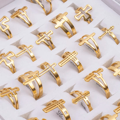 36Pcs/Lot Wholesale Stainless Steel Hollow Cross Charms Fashion Rings