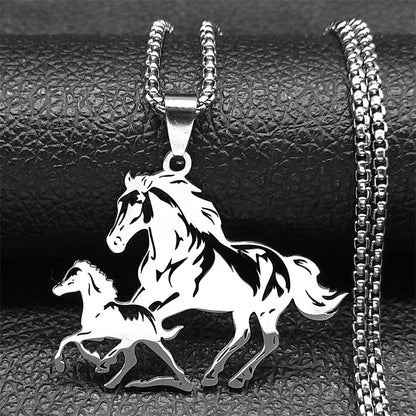 Animal Lover Family Arabian Horse Pony Stainless Steel Silver Color Chain Necklace Pendant