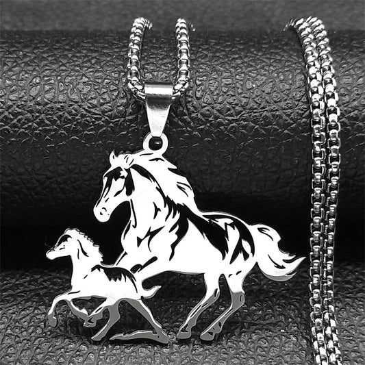 Animal Lover Family Arabian Horse Pony Stainless Steel Silver Color Chain Necklace Pendant