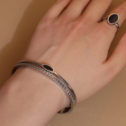 Luxury 2-In-1 Wedding Gold Black Acrylic Stainless Steel Ring Bangles Set