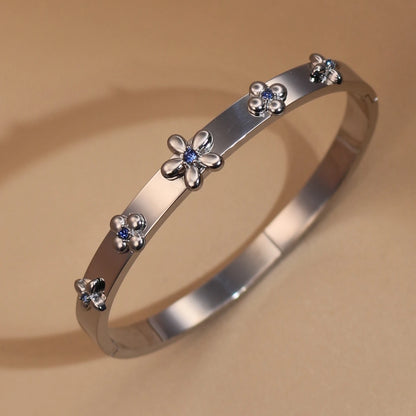 New Floral Blue Zircon Lentil Design 18K Gold Plated Stainless Steel Women's Bracelet Jewelry