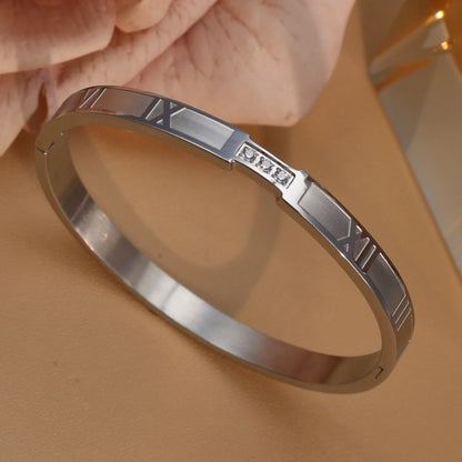 Women Zircon Roman Numeral Stainless Steel Plated 18K Gold Bracelet