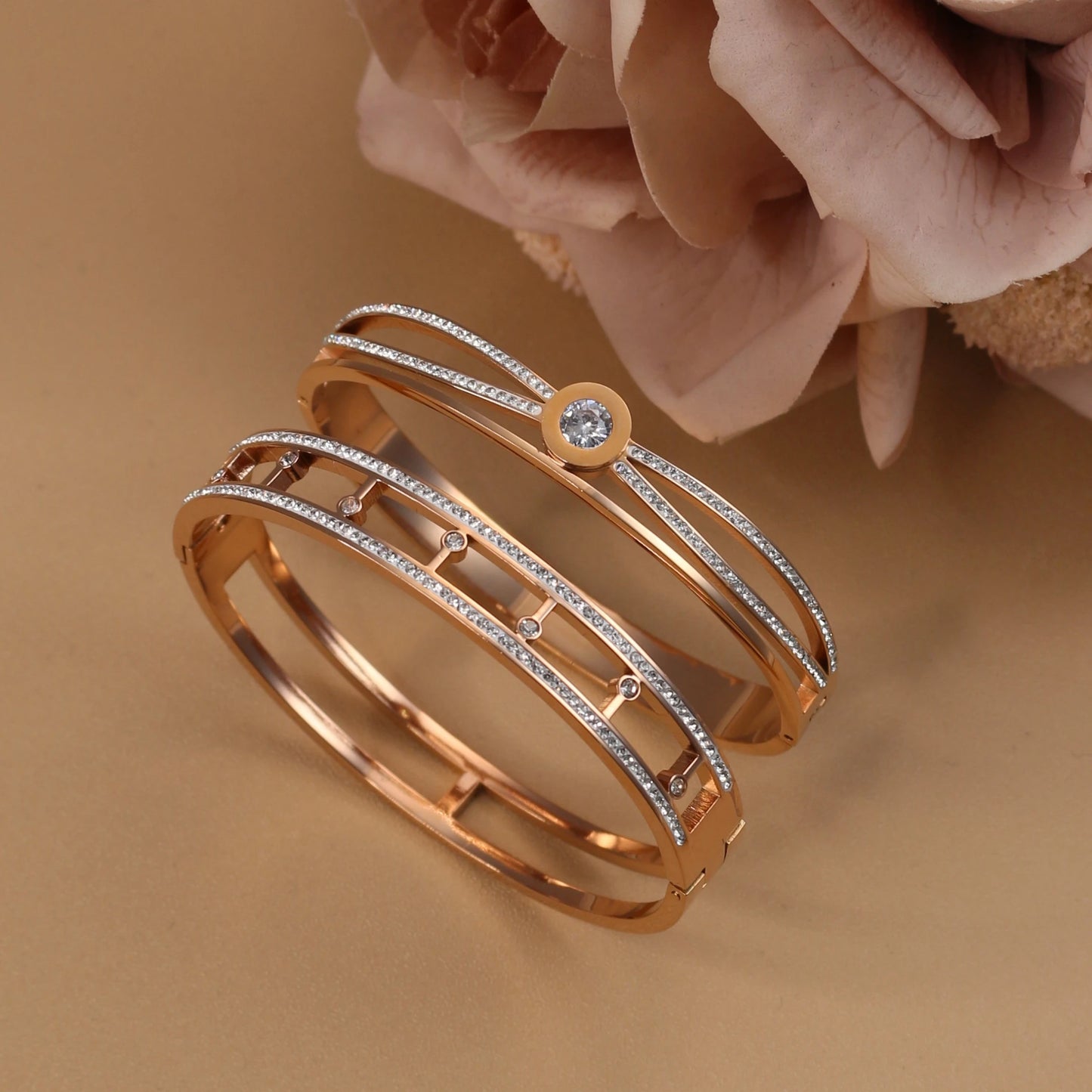 Women Stainless Steel Cross Small Zircon Round Charm Crystal Bangle Bracelet