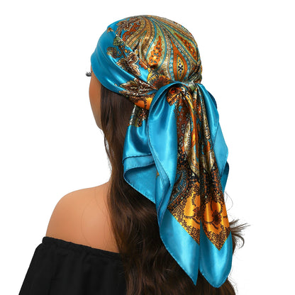 90cm Women Four Seasons Square Silk Satin Bandana Wrap Shawl Scarves Scarfs Spk13