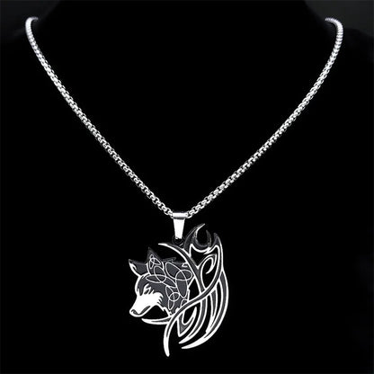 Viking Nordic Mythology Wolf Knot Stainless Steel Valknut Odin Symbol Necklace Pendant