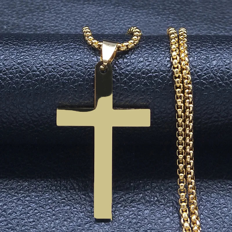 Men Fashion Cross Gold Stainless Steel Choker Cross Stainless Steel Choker Pendant Necklace