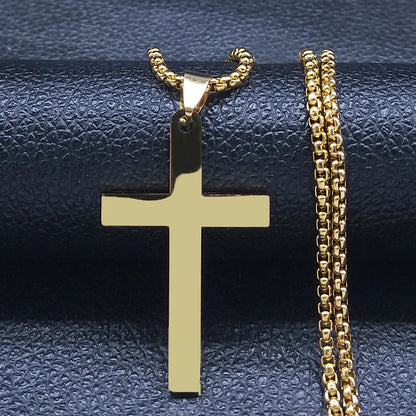 Men Fashion Cross Gold Stainless Steel Choker Cross Stainless Steel Choker Pendant Necklace
