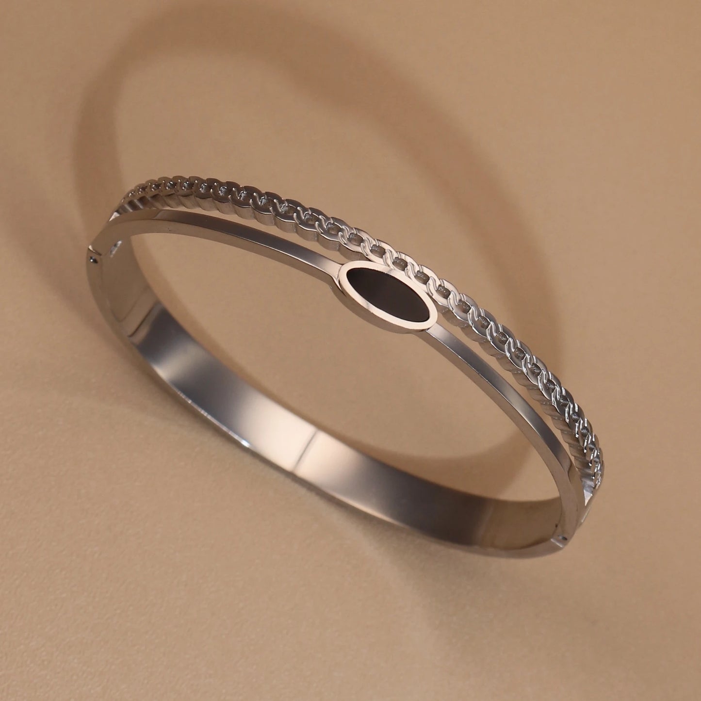 Luxury 2-In-1 Wedding Gold Black Acrylic Stainless Steel Ring Bangles Set