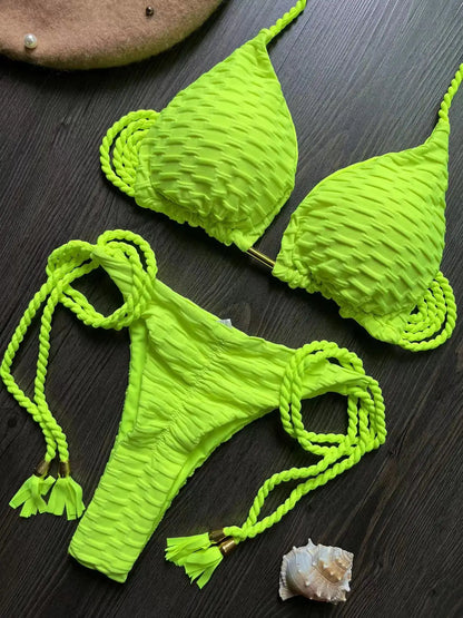 sexy bikini set w/ braided straps and split swimsuit 2-piece beach swimsuit