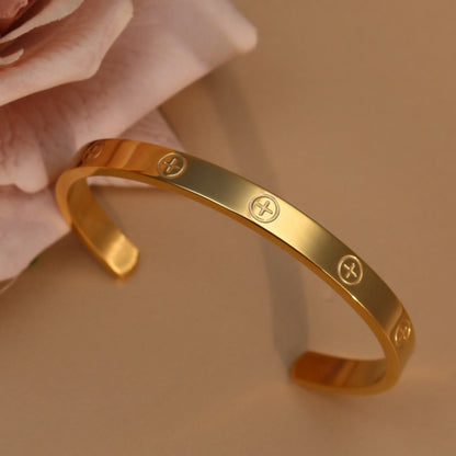 18K Gold-Plated Cross Screwdriver Stainless Steel Zircon Bangle Bracelet Women's Jewelry