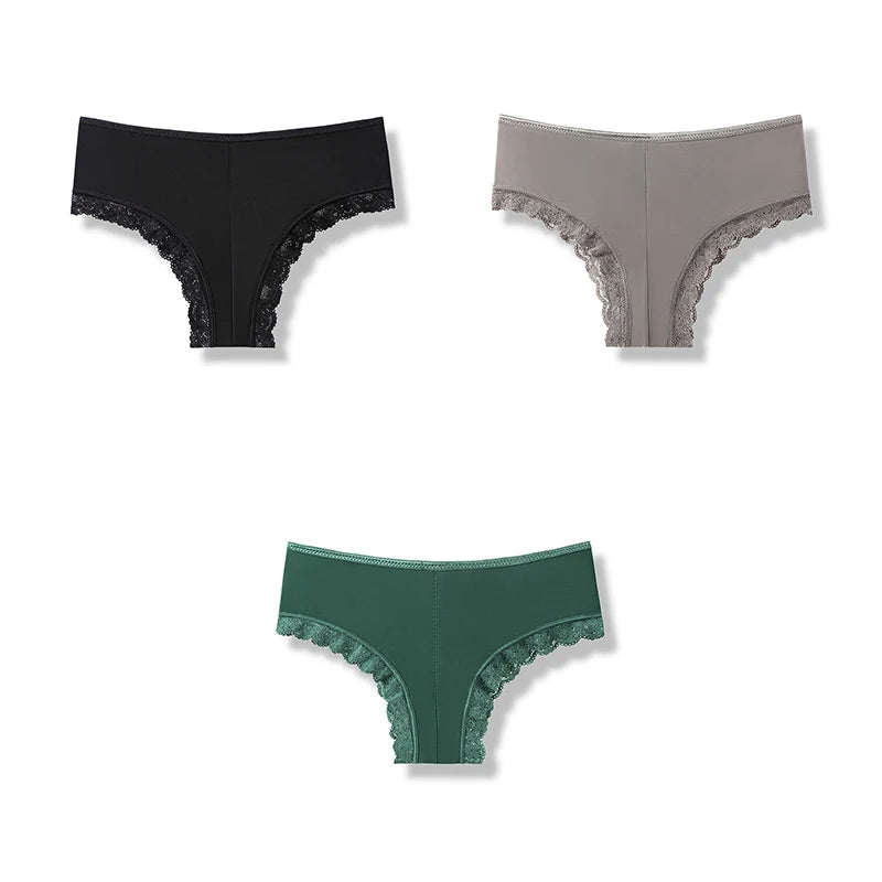 3Pcs Sexy Underwear Briefs Seamless Lingerie Hollow Out Underpants Lace Panties