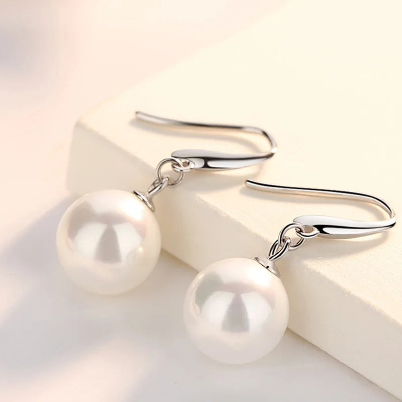 Solid 925 Sterling Silver Bridal Pearl Drop Party Earrings