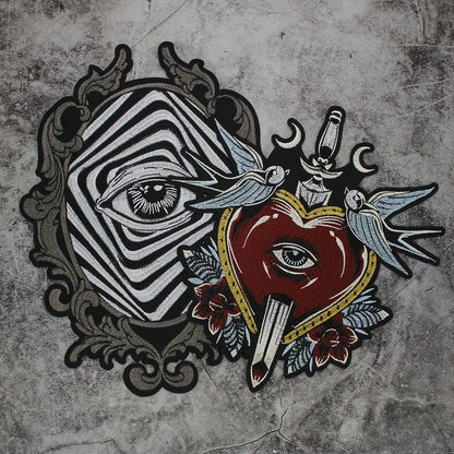 Embroidery Big heart bird Mirror Eyes patch Iron On Sew on for Clothes