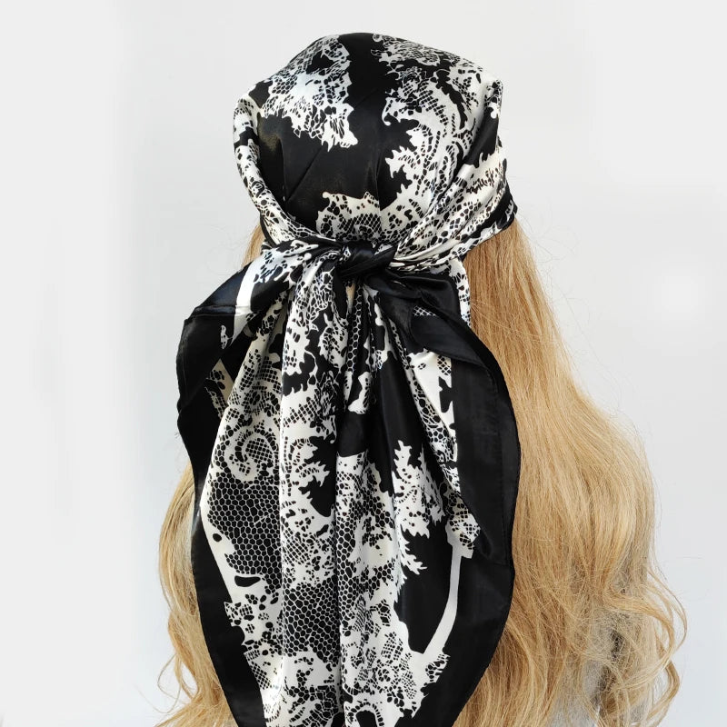 90cm Women Four Seasons Square Silk Satin Bandana Wrap Shawl Scarves Scarfs Spk3
