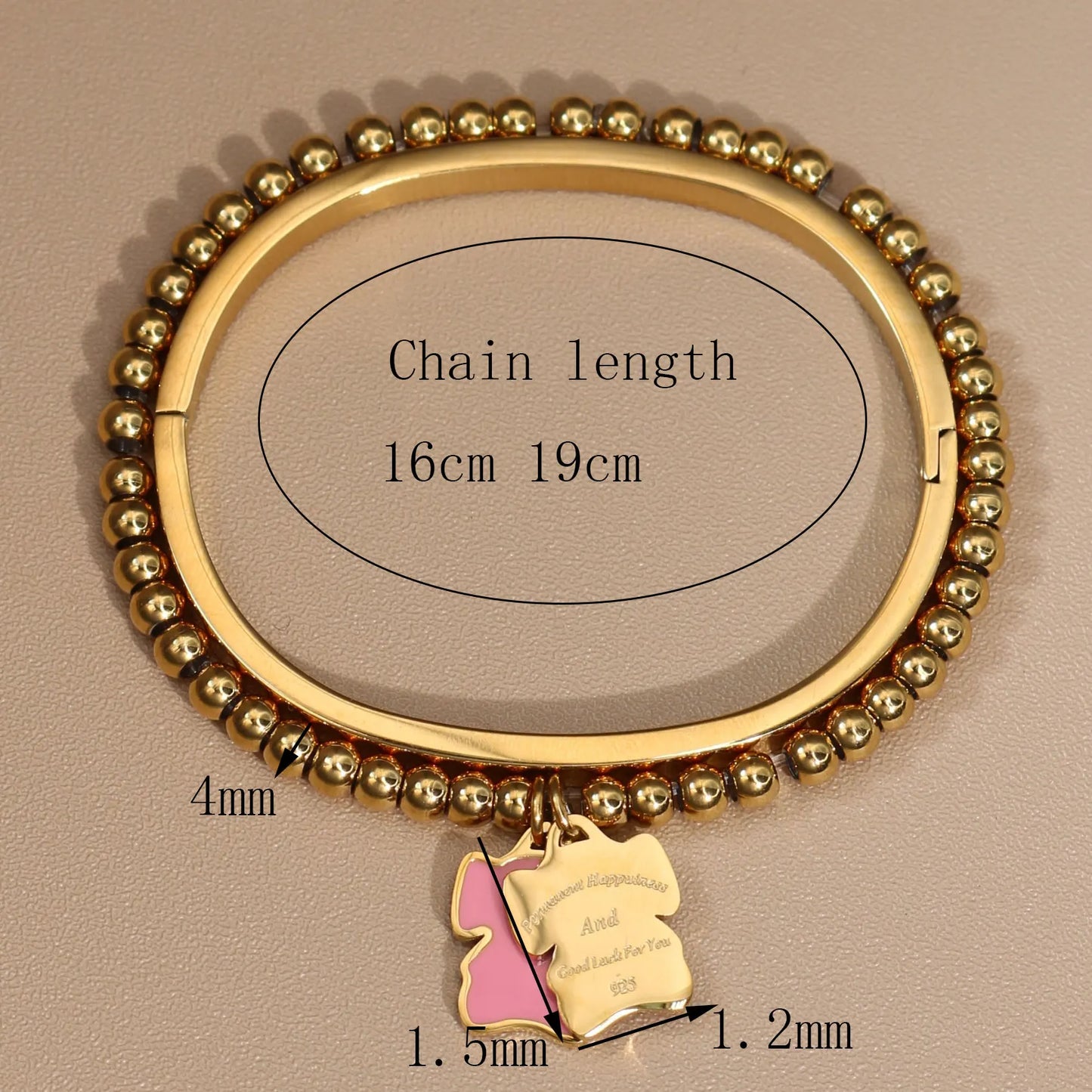 New Pink Elephant Pendant Elastic Bead Stainless Steel Bracelet 18 K Gold Plated Luxury Women's Jewelry Wholesale Gift