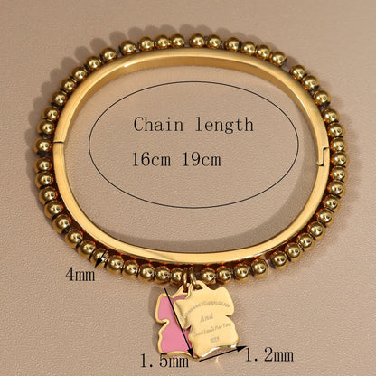 New Pink Elephant Pendant Elastic Bead Stainless Steel Bracelet 18 K Gold Plated Luxury Women's Jewelry Wholesale Gift