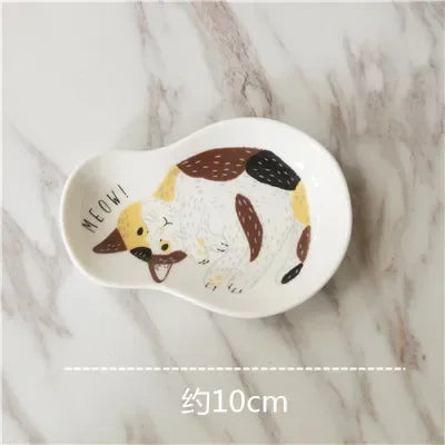 Ceramic Japanese Tableware Cat Kitten Soy Sauce Dish Dipping Saucer Plates