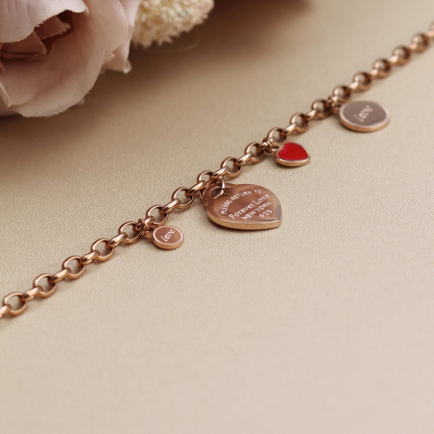 Women Fashion Stainless Steel Gold color Bangle LOVE Heart Pendant LOVE Bracelet