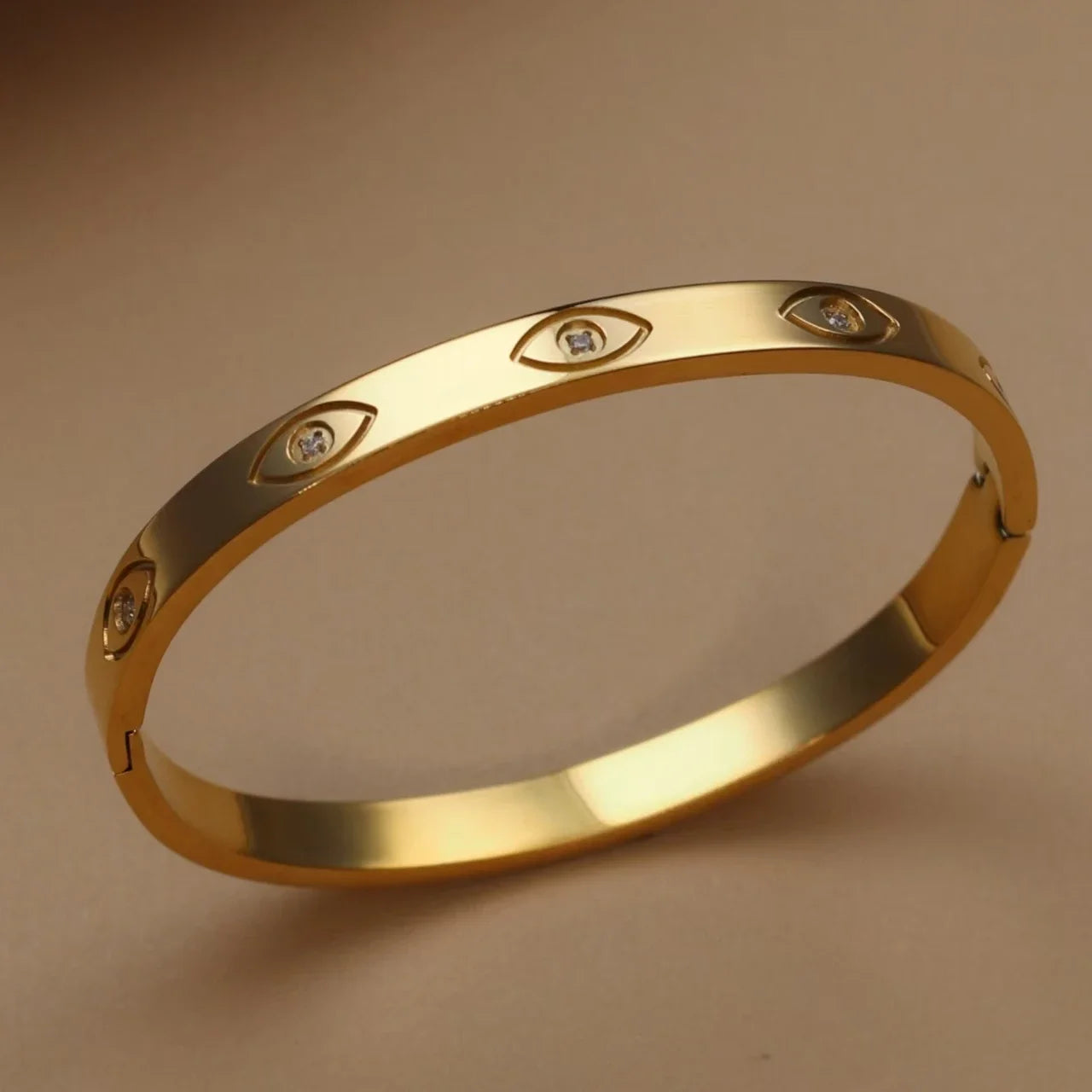 Fashion Stainless Steel Crystal Charm Gold Color Bracelet Women's Bangle